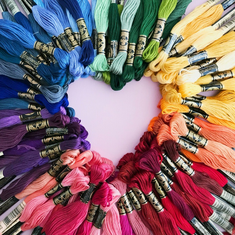 Assorted embroidery thread colors